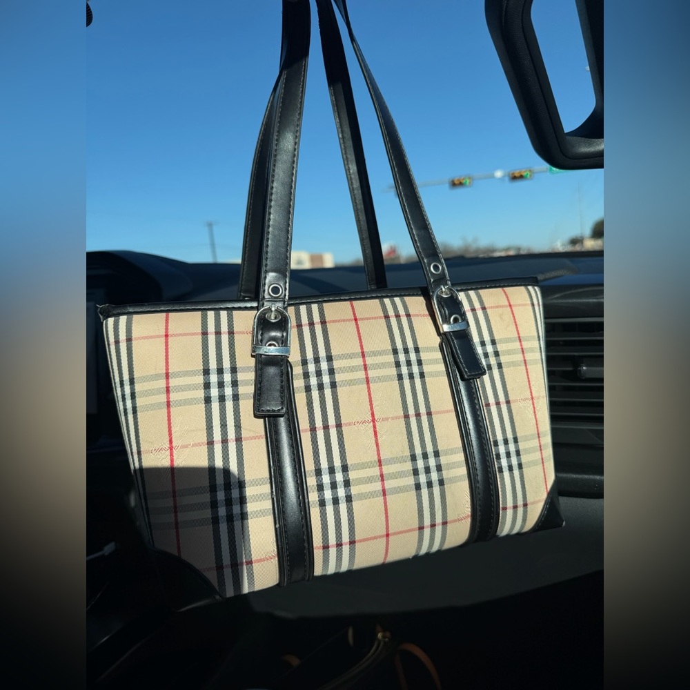 Burberry of London Vintage Nova Check Beige Black canvas Plaid Tote bag purse - Picture 14 of 14